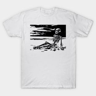 skeleton sits on the beach T-Shirt